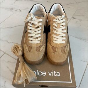 Dolce Vita Tan and Black Mesh Sneakers